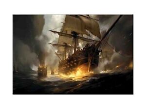Artwork Pirates Ship Boat Oil Painting Printed On Canvas Home Art Wall Decor V