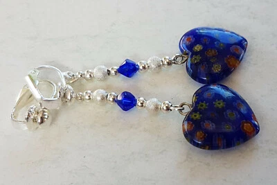 OHRCLIPS CLIPS VERSILBERT MILLEFIORI HERZEN PERLEN LANG - Bild 1 von 2