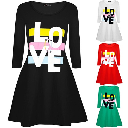 Mini abito San Valentino Joint Love Stripes Stampato Swing Donna Manica Lunga