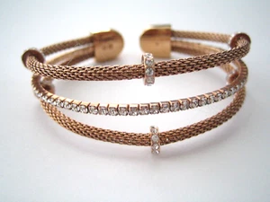 Swarovski Rose Gold Plated CUFF Bangle Bracelet ~ Crystals Pave - Picture 1 of 14