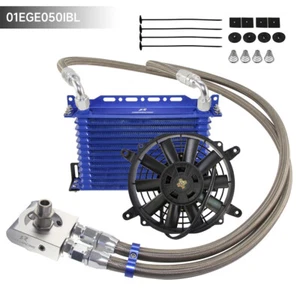Universal 13 Row AN10 Thermostatic 73° Oil Cooler Kit Blue + 7'' Electric Fan - Picture 1 of 8