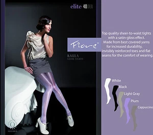 Fiore Raula Elite 40 Denier Satin-Gloss Effect Sheer-to-Waist Tights Pantyhose - Picture 1 of 9