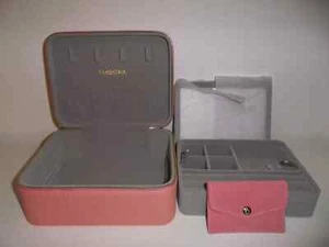 Pandora Pink Jewelry Storage Box With Mirror Compartments Zip Closure    - Picture 1 of 3