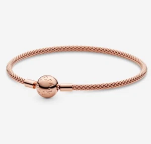 SALE! AUTHENTIC PANDORA MOMENTS 14k ROSE GOLD PLATED, MESH, BANGLE BRACELET. NEW - Picture 1 of 10