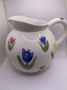 Vintage großer Keramik Blumen Krug Tulpen rosa gelb blau weite Öffnung - Bild 1 von 10
