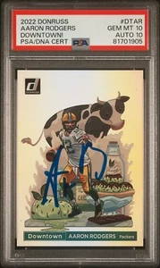 Aaron Rodgers Signed Auto 2022 Donruss Downtown Packers Card - PSA 10 + Auto 10 - Picture 1 of 3