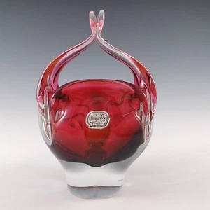 Chřibská #296/6/16 Czech Pink & Orange Glass Basket Vase - Picture 1 of 8