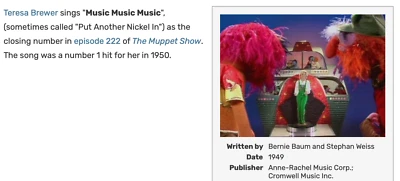 The muppets! episode 222 Music Music Music / Copenhagen Teresa Brewer London 604 - Image 1 of 3