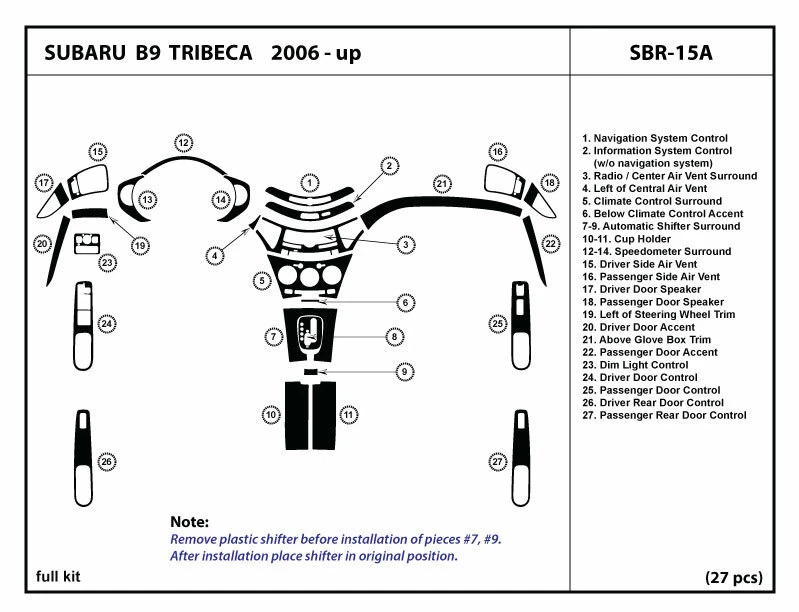 Interior Real Carbon Fiber Dash Trim Kit for Subaru B9 Tribeca 2006-2014 - Imagem 1 de 1