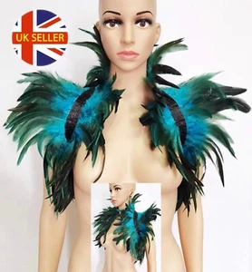 Teal Solid Feather Shoulder Wrap Shawl Carnival Costume Showgirl Dance Wear - Picture 1 of 6