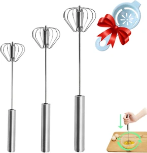 Semi-Automatic Whisk, Stainless Steel Egg Beater, Hand Push Rotary Whisks Mixer - Picture 1 of 12