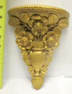 vtg Gold Renaissance Baroque style WALL Art BRACKET Shelf Corbel ROSEFLORAL URN - Picture 1 of 9