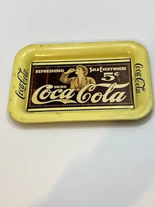 Coca Cola Metal Advertising Small Tin Tray Yellow Trolley Car Ad 1989- 6.5"x4.5" - Picture 1 of 3