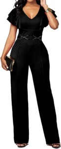 NWT V-Neck High-Waist Black Jumpsuit - Size M (8-10) - Picture 1 of 3