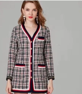 Tweed Blazer White/Navy Size LSingle Breasted Jacket - Picture 1 of 8