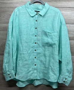 NEW JONES NEW YORK Womens Linen Button Front Blouse Shirt Top Plus Size 2X Aqua - Picture 1 of 9