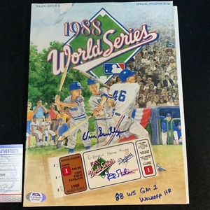 1988 WORLD SERIES PROGRAM SIGNED BY VIN SCULLY & KIRK GIBSON W/ TICKET STUB PSA - Picture 1 of 7
