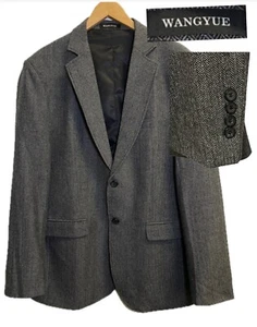 Wangyue Herren Anzug Blazer Sakko 46R Tweed Grau Schwarz Fischgrät Sport Mantel - Bild 1 von 11
