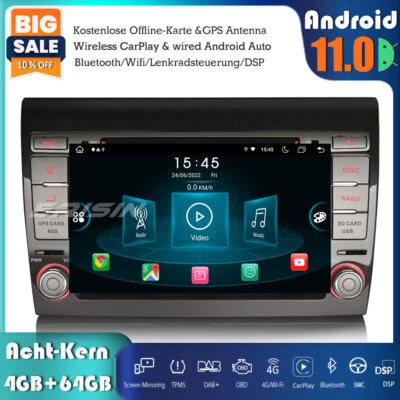 4GB+64GB Android 13 Autoradio GPS Navi CarPlay DSP DAB+ DVD Wifi für FIAT BRAVO - Bild 1 von 4