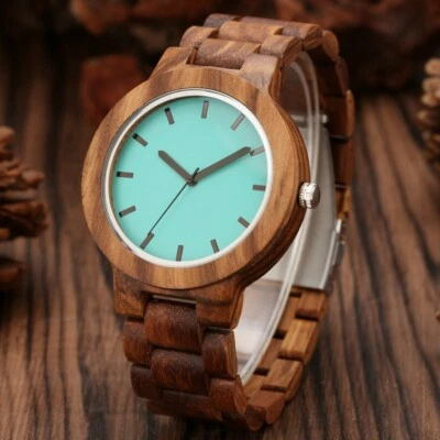 Unique Blue Dial Wood Watches for Men Women Full Wooden Band Minimalist Watch - Image 1 of 4