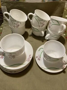 (15) PCS Martha Stewart Everyday Milk White Purple Flowers Coffee Cups & Saucers - Picture 1 of 6