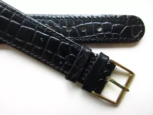 Black crocodile print 1960's "open end" 16 MM leather vintage watch band strap G - Picture 1 of 5