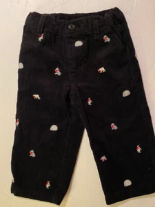 Kitestrings Boys Penguin Polar Bear Embroidered Black Corduroy Pant 12m - Picture 1 of 7