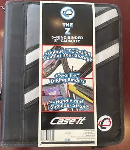 Case-it Zipper Binder 'The Z' Double 1 1/2" D Ring Binder Strap Handle Black 3" - Picture 1 of 7