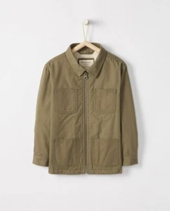 Hanna Andersson Jacket 10 Olive Green Canvas Utility Full Zip Sherpa Lined 140cm - Picture 1 of 11