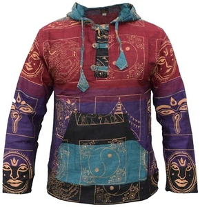 Baumwolle Ying Yang bedruckt Hippie mehrfarbig Kängurutasche Hoodie zum Überziehen  - Bild 1 von 5