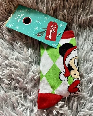 New Kids Disney Mickey Mouse Santa Socks Christmas Crew Socks Size 9-2.5 Holiday - Image 1 of 3