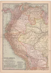 South America North West part antique vintage map 1902 - Picture 1 of 2