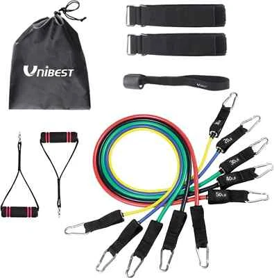Unibest Fitnessbänder Expander Set mit 5 Tube, Griffen, Türanker JL3080 12 Teile