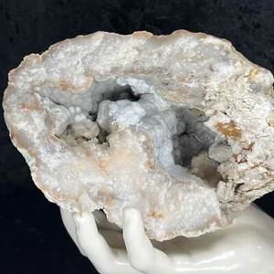 7-1/3” Grande Geoda Natural Azul Gris Botrioidal Calcedonia Cristal Cuarzo Ágata - Imagen 1 de 8