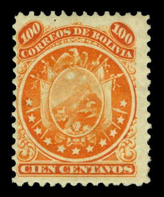 BOLIVIA 1868 CONDOR  100c deep orange (eleven stars) Sc# 18 mint MH FVF - Image 1 of 2