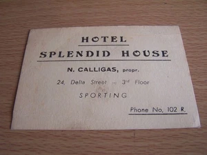 Tarjeta Hotel Splendid House N Calligas Prop 24 Della Street ubicación desconocida - Imagen 1 de 2