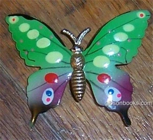 Butterfly Pin Brightly Multi Colored Enamel Wings and Gold Tone Body Vintage - Picture 1 of 2