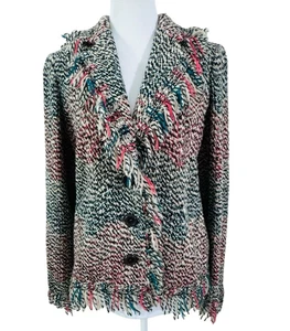 Missoni Orange Label Fringed Knit Jacket Cardigan Womens XL 46 Vintage Boho - Picture 1 of 21