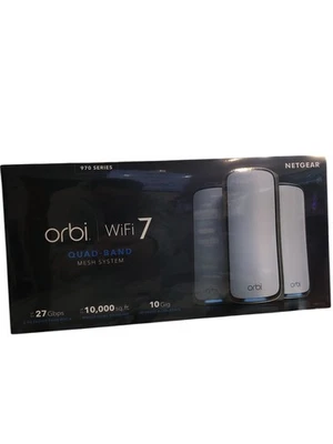 NETGEAR Orbi 970 BE27000 27Gbps Quad-Band Mesh Wi-Fi 7 System - White NEW - Image 1 of 3