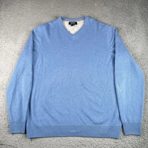 Nordstrom Sweater Mens Large Blue 100% Cashmere Knit Pullover V-Neck - Picture 1 of 10