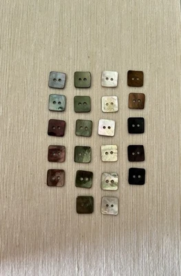22 Square 3/4” Shell Buttons Shades Of White/beige Greens Black Brown Plum Vin - Image 1 of 3
