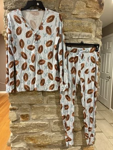 Posh Peanut Damen Bambus Pyjama Set Fußball Motiv Jogginghose Small Blau Braun - Bild 1 von 14