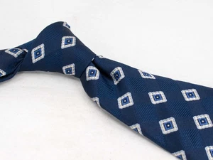 NWOT Ike Behar Silk Tie Navy White Foulard Men's Designer Necktie USA - Picture 1 of 5