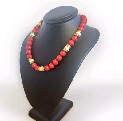 Collar Napier Vintage Rojo Blanco y Dorado 18.5 pulgadas Cuentas Foto 1 de 4