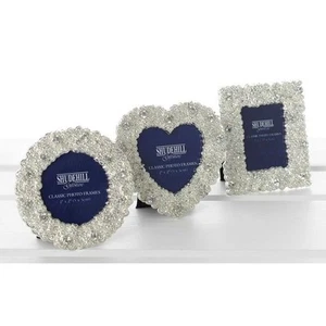 Set of 3 Polished Silver Coral Style Diamante Mini Photo Frames - 7cm - Picture 1 of 1