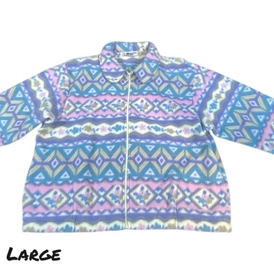 Vtg Alfred Dunner Fleece Jacket Women PL Pastel Full Zip Fair Isle Nordic Winter - Image 1 of 4