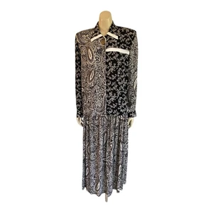 Table Eight Skirt & Long Slve Blouse 2 Pce Set Sz 10 Crinkle Paisley Black White - Picture 1 of 16