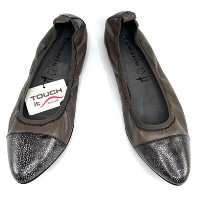 Zapatos planos de cuero marrón para mujer Tamaris Talla 39 US 8 Touch It Comfort Foto 1 de 4
