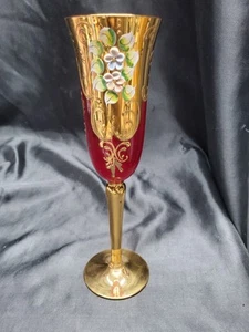 A2 Antique Vintage Moser Wine Glass Hand painted Bohemian Cranberry glass cup - Picture 1 of 11