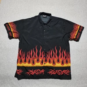 Camisa Motociclista Americana De Colección Para Hombres XXL Abotonada Negra Y2K Llamas 2XL - Imagen 1 de 8